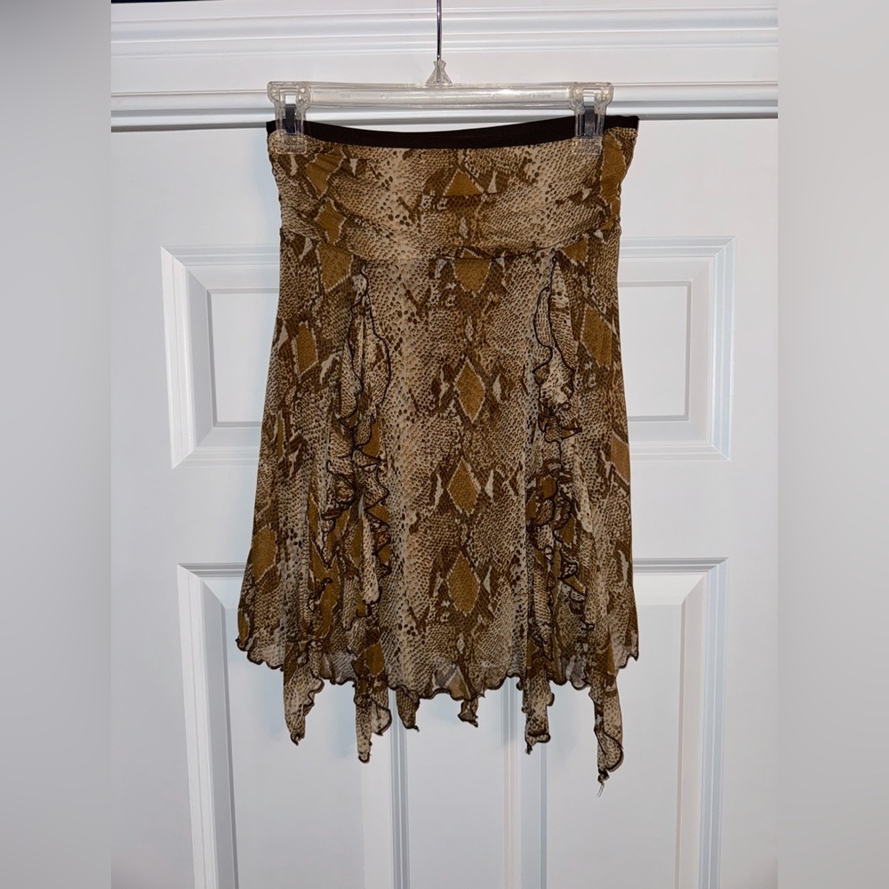 Women’s Diane Von Fursternberg 100% Silk Skirt Size Small Snakeskin Pattern Tan